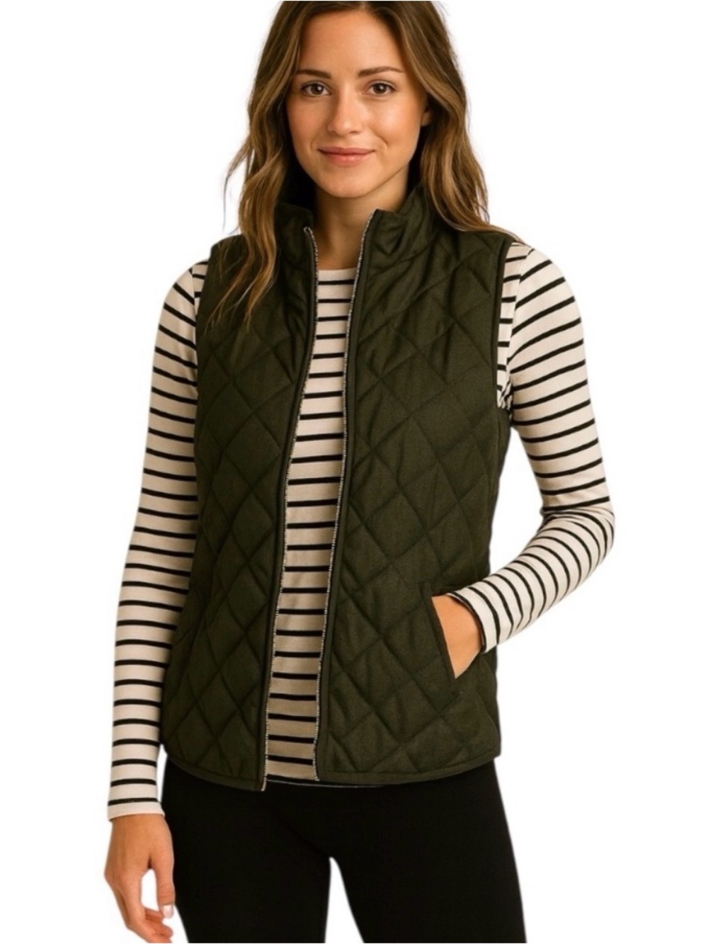 Old Navy Quilted Olive Green Puffer Vest
